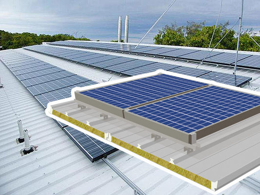 Sistema de painéis solares à prova de fogo com núcleo de lã de rocha PU e de lã de vidro